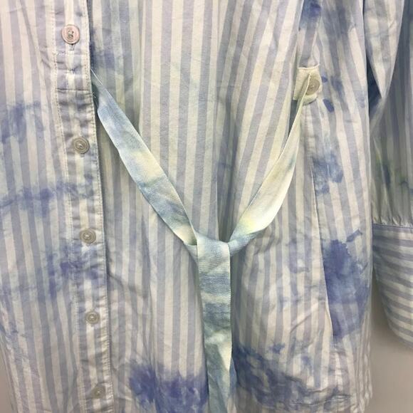 Free People Nola Shirt Dress S Striped Tie Dye Poplin Button Front Waist Tie NWT - Picture 10 of 12